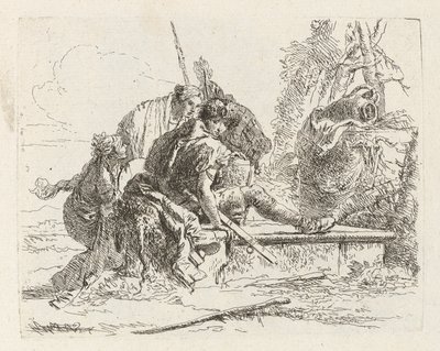 Dva vojáci a dvě ženy, z Vari capricci (Různí Capriccios) od Giovanni Battista Tiepolo