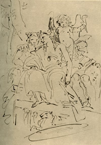 Dvě ženy, Eros a voják, polovina 18. století, 1928 od Giovanni Battista Tiepolo