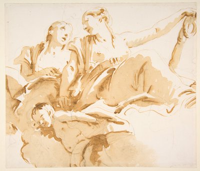 Dvě ženy, jedna držící kotvu, a putto na oblacích od Giovanni Battista Tiepolo