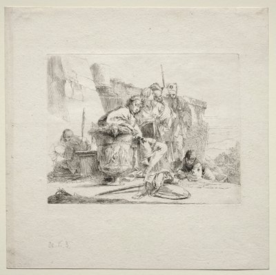 Různé rozmary: Mladý muž sedící, opřený o urnu od Giovanni Battista Tiepolo