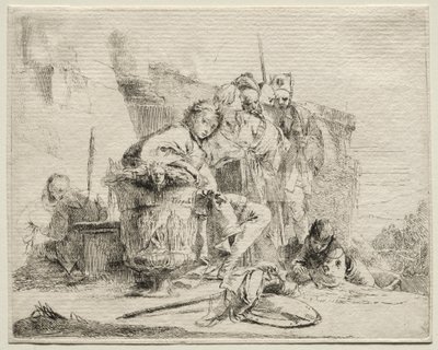 Různé rozmar: Mladý muž sedí, opírá se o urnu od Giovanni-Battista Tiepolo