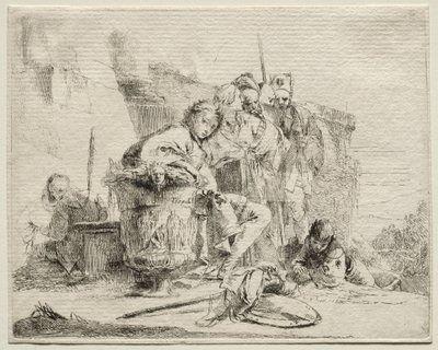 Různé rozmar: Mladý muž sedící, opírající se o urnu. od Giovanni Battista Tiepolo