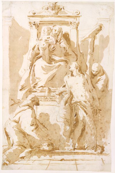 Panna Marie s Ježíškem, svatým Janem od Kříže (?), svatým Šebestiánem a svatým Petrem z Alkantary od Giovanni Battista Tiepolo