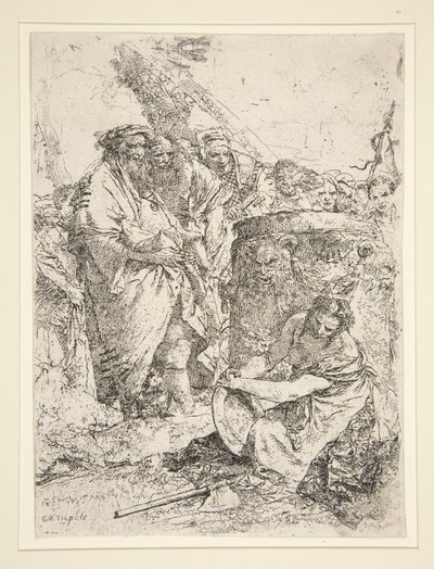 Žena klečící a držící misku, ze série Scherzi od Giovanni Battista Tiepolo