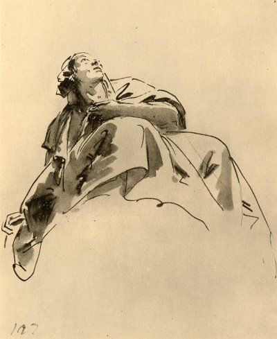 Sedící žena, pohled šikmo zdola, polovina 18. století, 1928 od Giovanni Battista Tiepolo