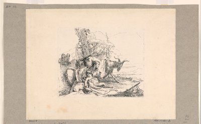 Žena s kojeneckým satyrem, z Vari Capricci od Giovanni Battista Tiepolo