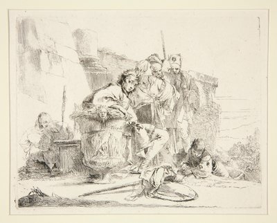 Mladý muž sedící a opírající se o urnu, ze série Vari Capricci od Giovanni Battista Tiepolo