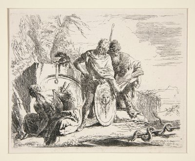 Mladý voják s filozofem a sedící ženou ze série Vari Capricci od Giovanni-Battista Tiepolo