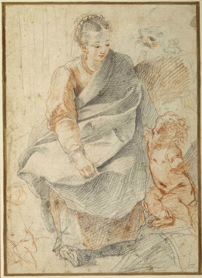 Svatá rodina (červené a černé křídy na bílém papíře) od Giovanni Battista Vanni