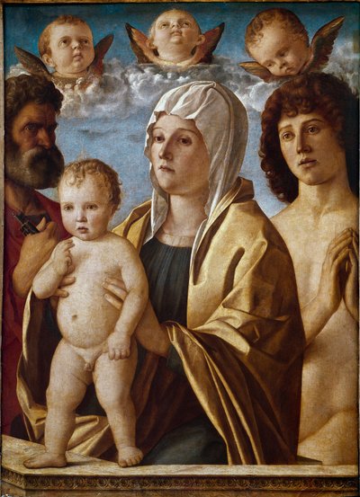 Panna s dítětem se svatým Petrem a svatým Sebastianem (tempera na panelu od Giovanni Bellini