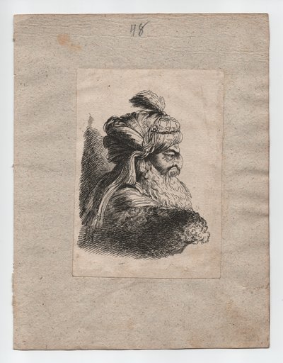 Turecká hlava s turbanem, kolem roku 1760 (rytina) od Giovanni Benedetto (1609 64) (after) Castiglione