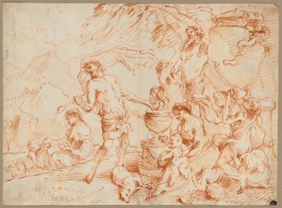 Bakchanálie před Hermou, počátek 60. let 16. století (olej a červenohnědý pigment) od Giovanni Benedetto (1609 64) Castiglione