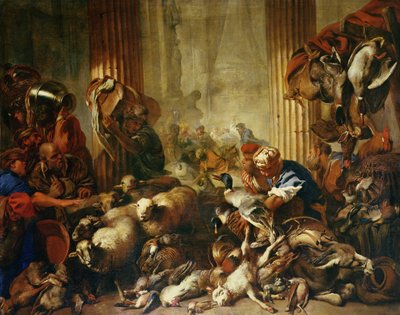 Ježíš vyhání obchodníky z chrámu (olej na plátně) od Giovanni Benedetto Castiglione