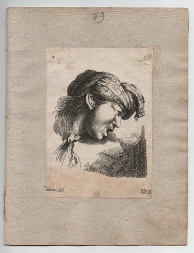 Turecká hlava s šátkem, asi 1750 (rytina) od Giovanni Benedetto (1609 64) (after) Castiglione