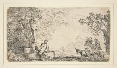 Satyr odpočívající pod Hermem od Giovanni Benedetto Castiglione