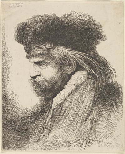 Vousatý muž v kožešinové čepici, otočený doleva od Giovanni Benedetto Castiglione