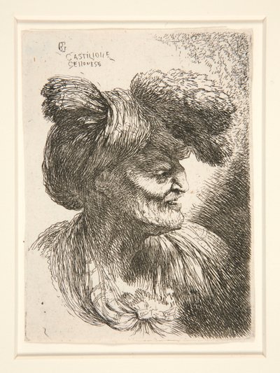 Figura Facing Right, ze série Malé studie hlav od Giovanni Benedetto Castiglione