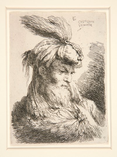 Figura Facing Right, ze série Malé studie hlav od Giovanni Benedetto Castiglione