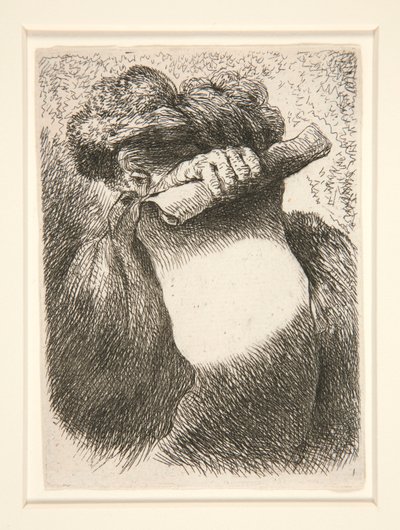 Figurka držící velkého banderola ze série Malé studie hlav od Giovanni Benedetto Castiglione