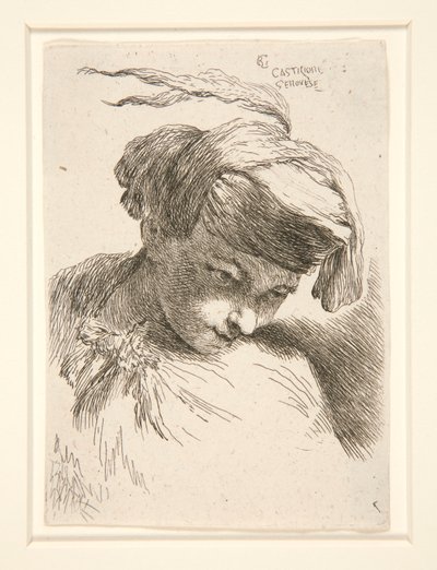 Postava s hlavou opřenou o rameno ze série Malé studie hlav od Giovanni Benedetto Castiglione