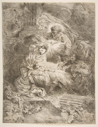 Bůh Otec pozoruje Pannu a Dítě, anděly napravo, ca. 1645-47. od Giovanni Benedetto Castiglione