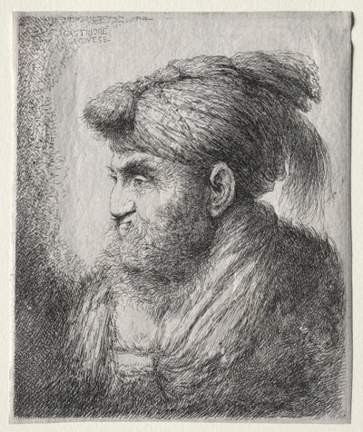 Hlava muže v orientálním turbanu od Giovanni Benedetto Castiglione