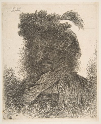 Hlava muže ve stínu pootočená mírně doleva, ze série Large Or..., ca. 1645-1650. od Giovanni Benedetto Castiglione