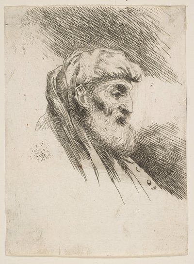 Hlava starého vousatého muže obrácená doprava, ze série Small Heads in Orien..., ca. 1645-1650. od Giovanni Benedetto Castiglione