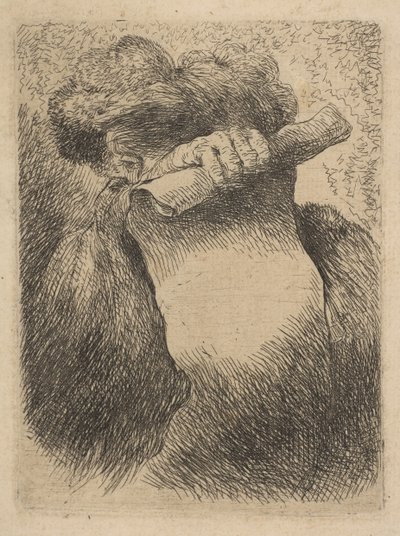 Muž, který držel před obličejem svitek, ze série Small Heads in Orien..., ca. 1645-50. od Giovanni Benedetto Castiglione