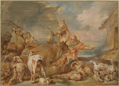 Noe vede zvířata do archy od Giovanni Benedetto Castiglione