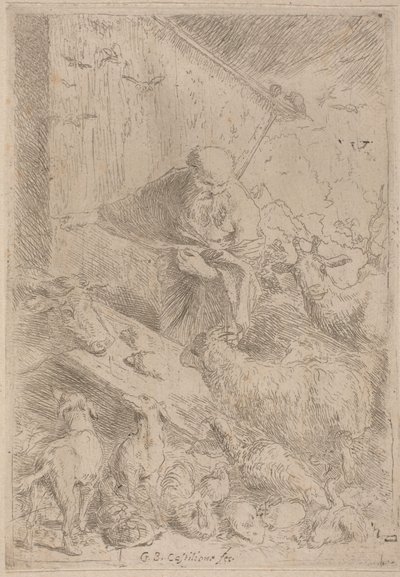 Noe a zvířata vstupující do archy od Giovanni Benedetto Castiglione