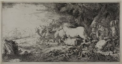 Noe a zvířata vstupující do archy od Giovanni Benedetto Castiglione
