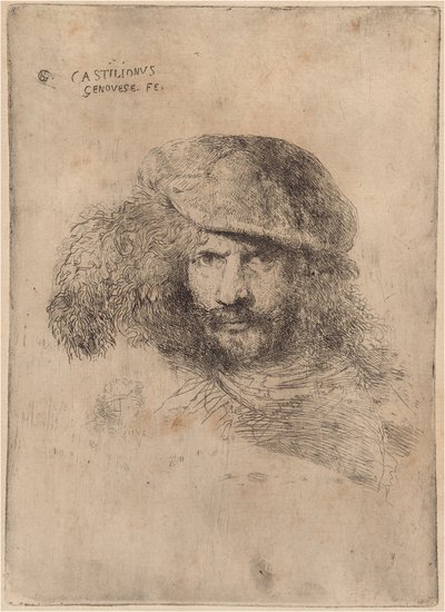 Autoportrét(?), s opeřenou čepicí ["Portrét Berniniho"] od Giovanni Benedetto Castiglione