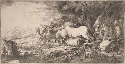 Zvířata jdoucí k arše od Giovanni Benedetto Castiglione