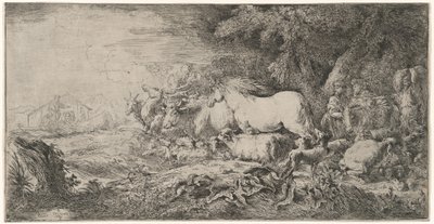 Zvířata jdoucí k arše od Giovanni Benedetto Castiglione