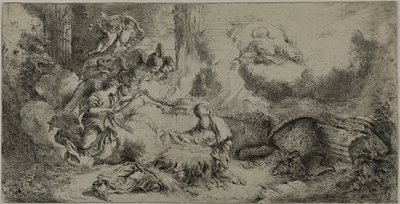 Narození Páně s Bohem Otcem a anděly od Giovanni Benedetto Castiglione