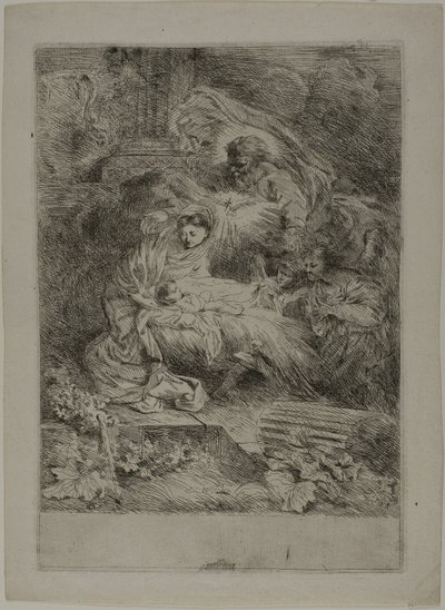 Narození Páně s Bohem Otcem a anděly od Giovanni Benedetto Castiglione