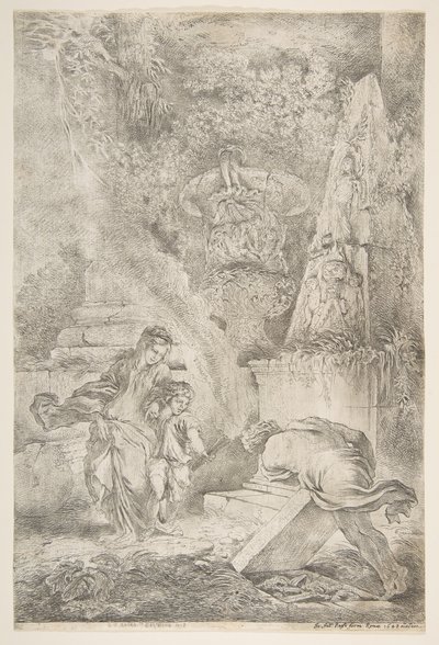 Theseus našel paže svého otce, 1645 publikováno 1648. od Giovanni Benedetto Castiglione