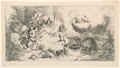 Panna a dítě s Bohem Otcem a anděly od Giovanni Benedetto Castiglione