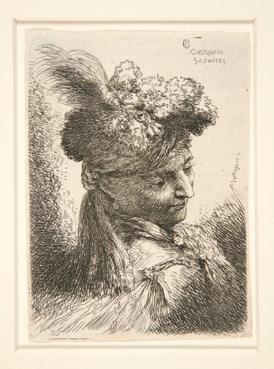 Mladý muž bez vousů, viděno ve 3/4 pohledu, otočený doprava, dívá se dolů, ze série Les petites tetes, d od Giovanni Benedetto Castiglione