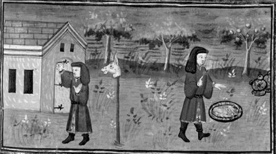 Dekameron,Frédéric zaklepe na dveře paní Tessy; muž najde pod broskvoní jídlo a víno. Sedmý den, povídka 1 od Giovanni Boccaccio