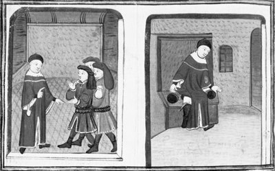 Dekameron, Simone da Villa hovoří s Brunem a Buffalmaccem; pán spadne do latríny. Den osmý, novinka 9 od Giovanni Boccaccio