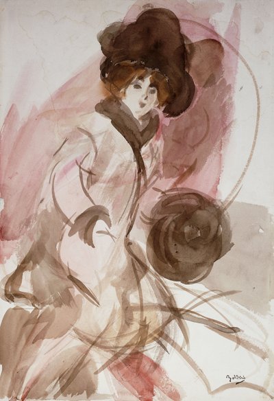 Elegantní dáma s rukávníkem, cca 1910-12 od Giovanni Boldini