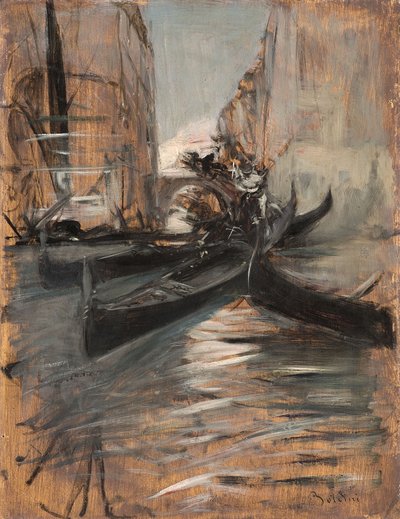 Kanál s gondolami, Benátky, Itálie, 1910-14 od Giovanni Boldini