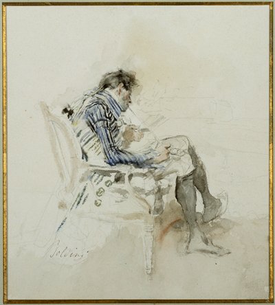 Gentleman sedící v křesle čte knihu a kouří dýmku od Giovanni Boldini