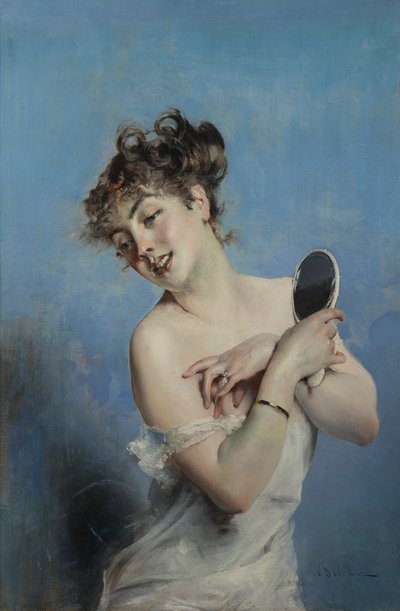 Mladá žena v svlékl WC, c. 1880. od Giovanni Boldini