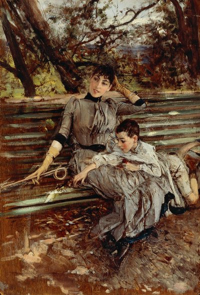 V zahradě nebo Alaide a Ottavio Banti, kolem roku 1884, od Giovanniho Boldiniho (1842-1931), olej na panelu, 34x24 cm od Giovanni Boldini
