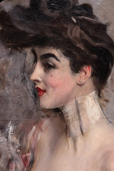 Madame X s perlovým náhrdelníkem, detail od Giovanni Boldini