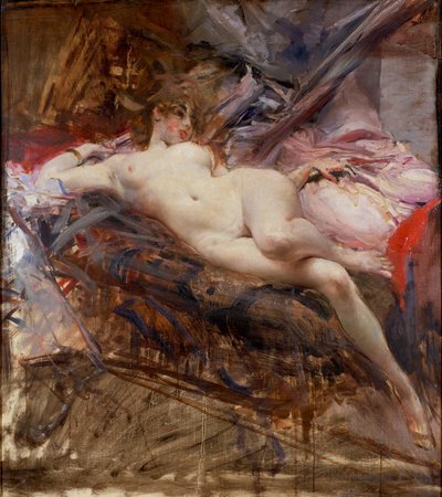 Roztažený ženský akt (malba na plátně) od Giovanni Boldini