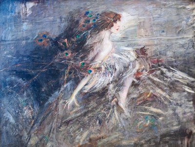 Portrét markýze Casati s pavími pery od Giovanni Boldini